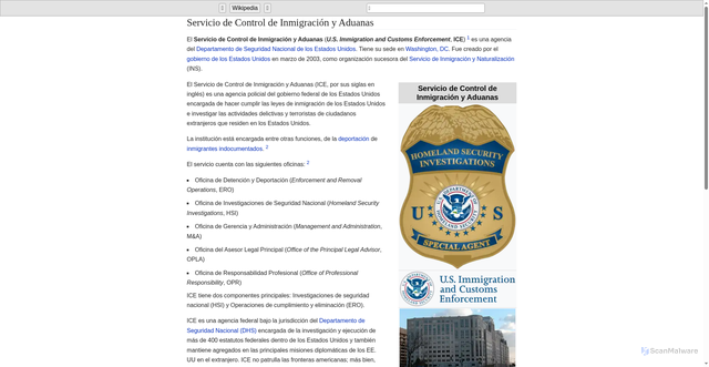Security scan screenshot of http://www.elmirador.edu.co:8081/wikipedia_es_all_maxi_2023-05/A/Servicio_de_Control_de_Inmigraci%C3%B3n_y_Aduanas