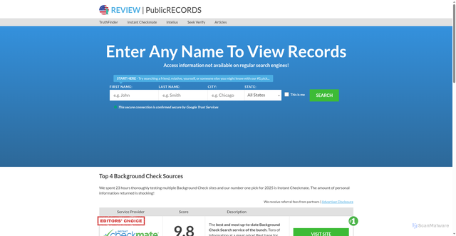 Security scan screenshot of https://www.reviewpublicrecords.com
