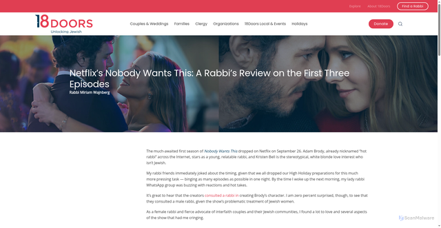 Security scan screenshot of https://18doors.org/nobody-wants-this-a-rabbis-review/