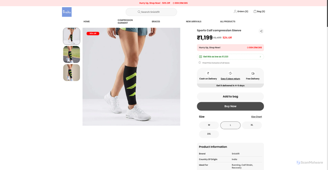 Security scan screenshot of https://snickfit.store/Sports-Calf-compression-Sleeve/catalogue/QuylEXyU/KxV38YHJ