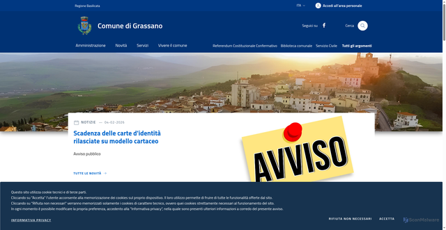Security scan screenshot of https://www.comune.grassano.mt.it