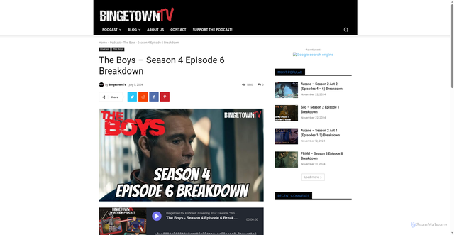 Security scan screenshot of https://www.bingetowntv.com/the-boys-season-4-episode-6-breakdown/