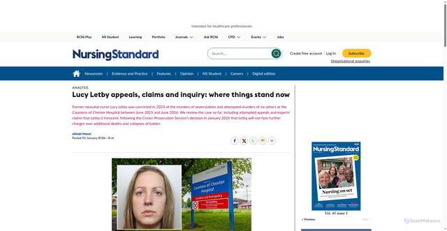 Security scan screenshot of https://rcni.com/nursing-standard/newsroom/analysis/lucy-letby-appeals-claims-and-inquiry-where-things-stand-now-220711