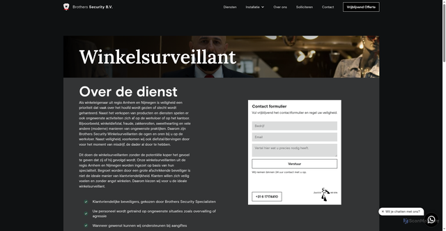 Security scan screenshot of https://brothers-security.nl/diensten/winkelsurveillant