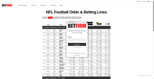 Security scan screenshot of https://www.betfirm.com/nfl-odds/