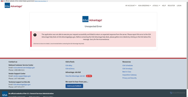 Security scan screenshot of https://gsaadvantage.gov/