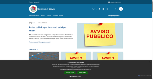 Security scan screenshot of https://www.comune.dervio.lc.it