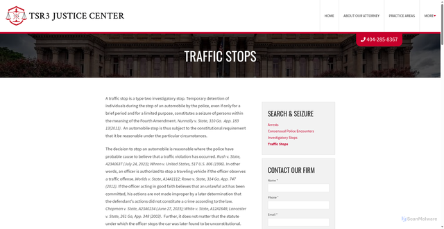 Security scan screenshot of https://www.tsr3justice.com/traffic-stops