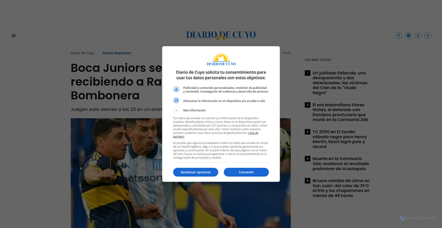 Security scan screenshot of https://www.diariodecuyo.com.ar/pasiondeportiva/boca-juniors-se-juega-demasiado-recibiendo-a-racing-en-la-bombonera-1834632.html