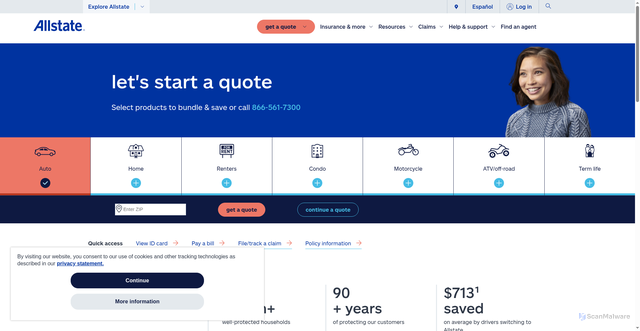 Security scan screenshot of https://www.allstate.com/