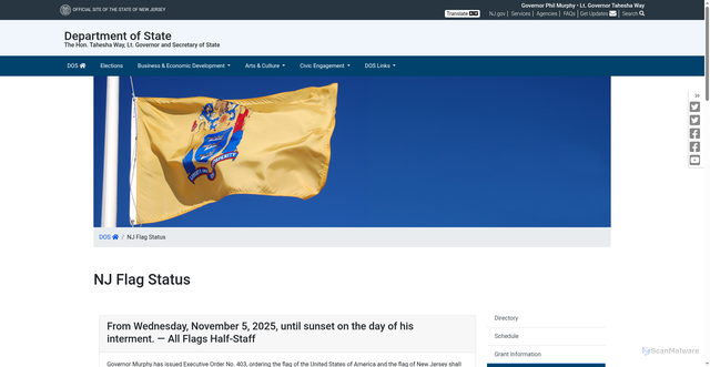 Security scan screenshot of https://nj.gov/state/dos-flag-status.shtml