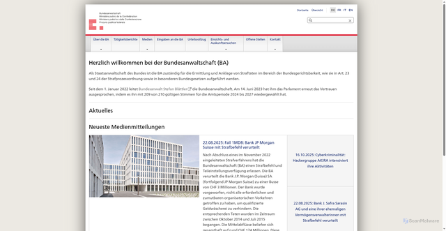 Security scan screenshot of https://www.bundesanwaltschaft.ch/mpc/de/home.html