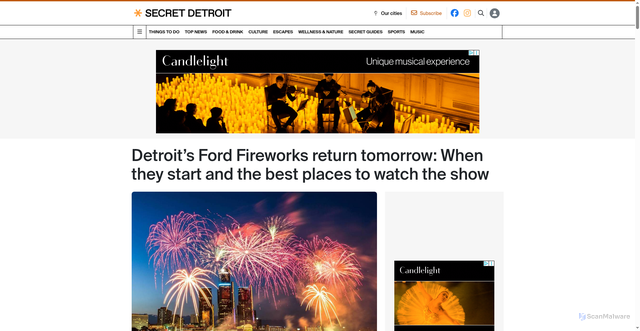 Security scan screenshot of https://secretdetroit.co/detroit-ford-fireworks-2026/