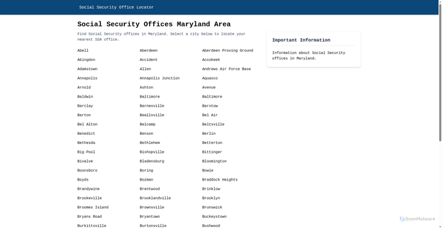 Security scan screenshot of https://socialsecurityofficeus.com/maryland