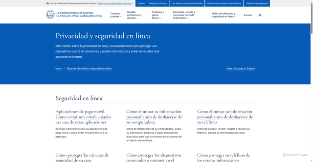 Security scan screenshot of https://consumidor.ftc.gov/robo-de-identidad-y-seguridad-en-linea/privacidad-y-seguridad-en-linea