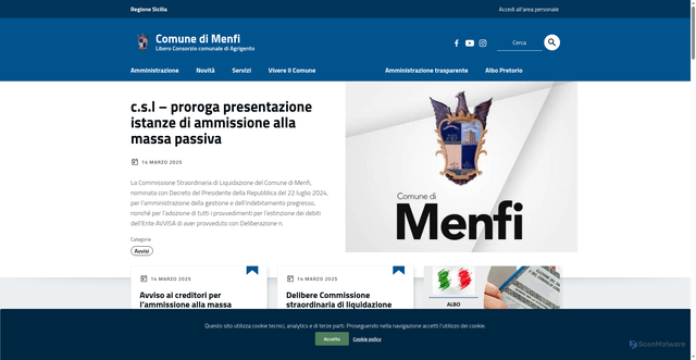 Security scan screenshot of https://www.comune.menfi.ag.it/