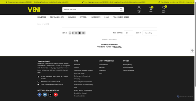 Security scan screenshot of https://venifutbol.com/collections/turf-tf