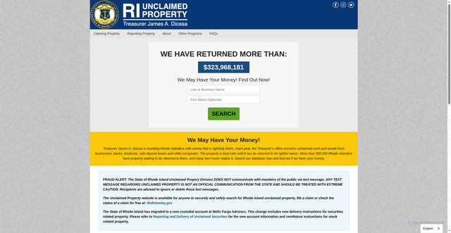 Security scan screenshot of https://www.findrimoney.gov/