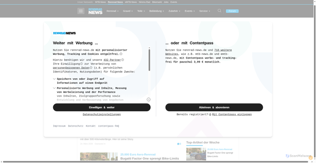 Security scan screenshot of https://www.rennrad-news.de