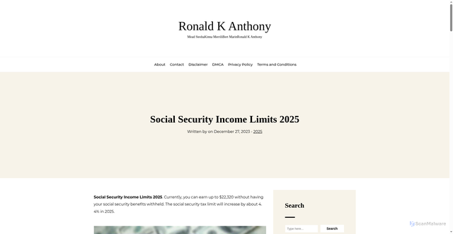 Security scan screenshot of https://ronaldkanthony.pages.dev/ikvza-social-security-income-limits-2025-tryrm/