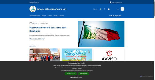 Security scan screenshot of https://www.comune.cascianatermelari.pi.it