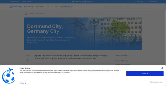 Security scan screenshot of https://www.visitfootball.com/cities/dortmund