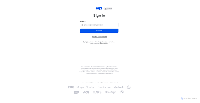 Security scan screenshot of https://app.wiz.us