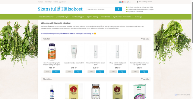 Security scan screenshot of https://skanstullshalsokost.se