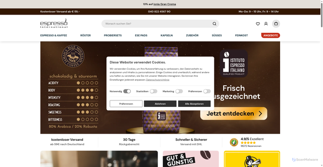 Security scan screenshot of https://espresso-international.de