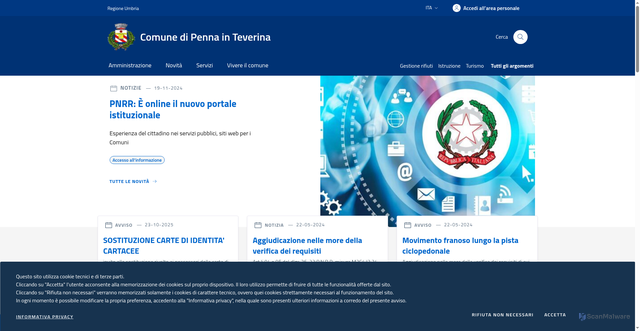 Security scan screenshot of https://www.comune.pennainteverina.tr.it/