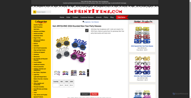 Security scan screenshot of https://www.imprintitems.com/product/2026-rounded-year-party-glasses