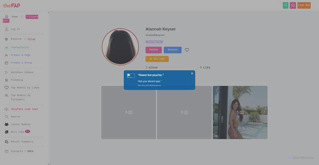 Security scan screenshot of https://de.thefap.net/alannah-keyser-570510/album