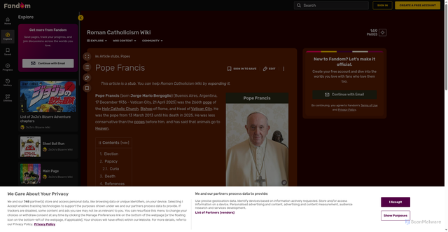 Security scan screenshot of https://catholic.fandom.com/wiki/Pope_Francis