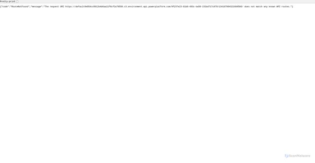Security scan screenshot of https://default8e054cc8912b4b6aa11f8cf2a78550.c3.environment.api.powerplatform.com