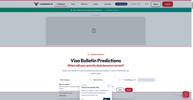 Security scan screenshot of www.visabulletin.ai