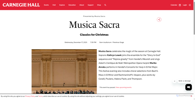 Security scan screenshot of https://www.carnegiehall.org/Calendar/2025/12/17/Musica-Sacra-0730PM
