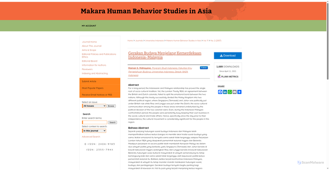 Security scan screenshot of https://scholarhub.ui.ac.id/hubsasia/vol11/iss2/1/