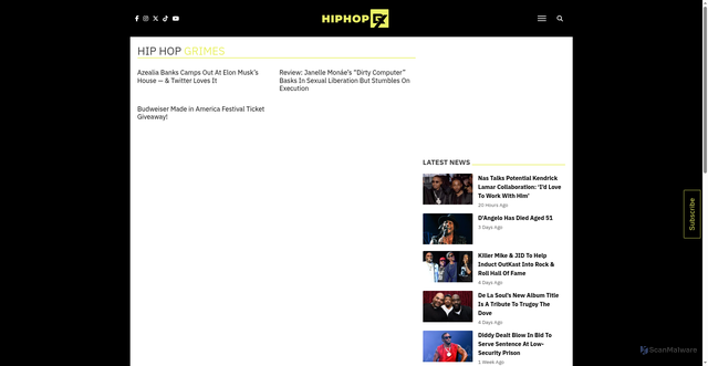 Security scan screenshot of https://hiphopdx.com/artist/grimes/