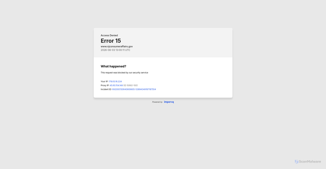 Security scan screenshot of https://www.njconsumeraffairs.gov/