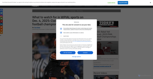 Security scan screenshot of https://tribhssn.triblive.com/what-to-watch-for-in-wpial-sports-on-dec-4-2025-clairton-opens-piaa-football-championship-weekend/
