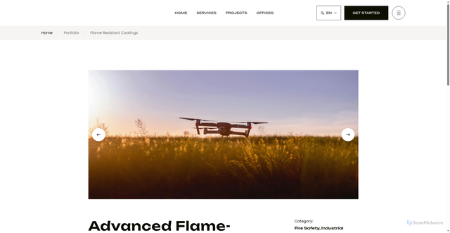 Security scan screenshot of https://hkxinheweb.pages.dev/portfolio/flame-resistant-coatings/