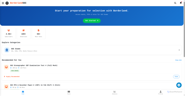 Security scan screenshot of http://borderland-ssc.pages.dev/