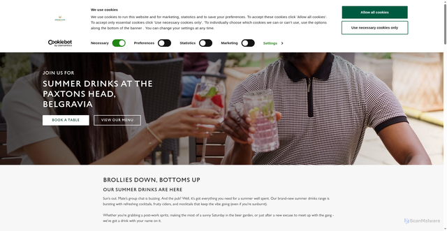 Security scan screenshot of https://www.greeneking.co.uk/pubs/greater-london/paxtons-head/summer-drinks?td_id=22f8501baf30b3bf9d0a3470fb6c334286c43d0f92e3eb2d8a902009f6742c23&utm_source=braze&utm_medium=email&utm_campaign=ht_2631_bau-email_core_summerdrinks-thisorthat-foodpoll-untapped-email_slb&utm_keyword=email&utm_content=image_blushinghugo-summerdrinks