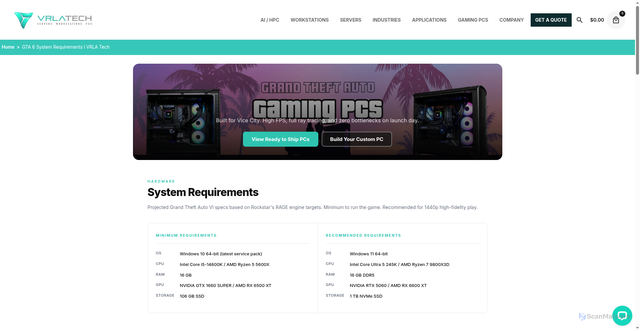 Security scan screenshot of https://vrlatech.com/gta-6-system-requirements-i-vrla-tech/?srsltid=AU7gw4UcoikxfgabMtA2k7XbvzsLeCkFxprJ52rZZLTzUF1_h4LX4y5z