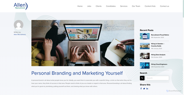 Security scan screenshot of https://allenrec.com/personal-branding-marketing/