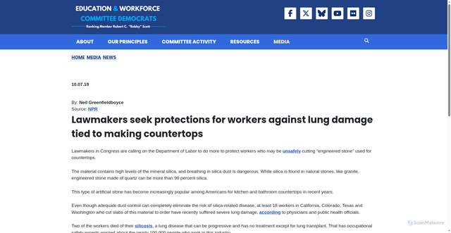 Security scan screenshot of https://democrats-edworkforce.house.gov/media/news/lawmakers-seek-protections-for-workers-against-lung-damage-tied-to-making-countertops