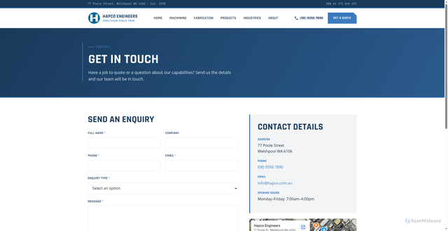 Security scan screenshot of https://hapco-website.pages.dev/contact