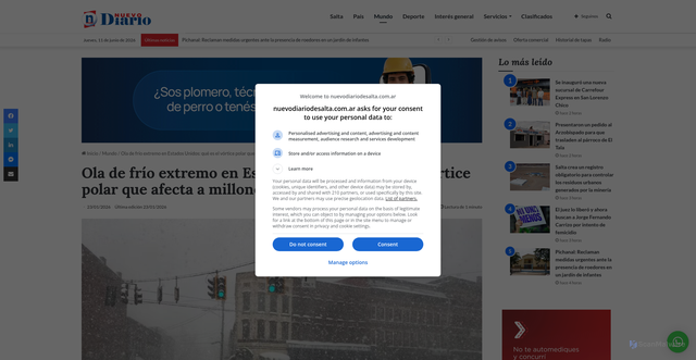 Security scan screenshot of https://nuevodiariodesalta.com.ar/ola-de-frio-extremo-en-estados-unidos-que-es-el-vortice-polar-que-afecta-a-millones-de-personas/