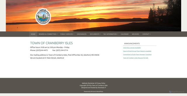 Security scan screenshot of https://www.cranberryisles-me.gov/