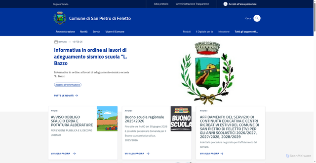 Security scan screenshot of https://www.comune.sanpietrodifeletto.tv.it